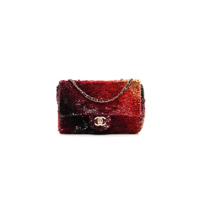 CHANEL SHADED SEQUINS MINI FLAP BLACK BURGUNDY RED YELLOW 1566880 (20*14*7cm)